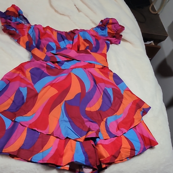 Colorful Ruffled Off-Shoulder Dress - Picture 1 of 2